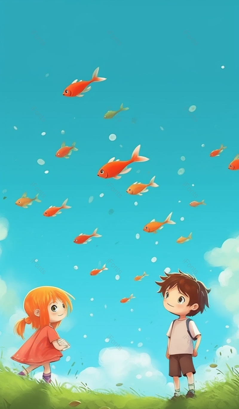 小孩子眼中的奇妙世界红色鲤鱼卡通插画手绘图,插画/手绘图,插画/手绘图库,插画/手绘图下载,插画/手绘